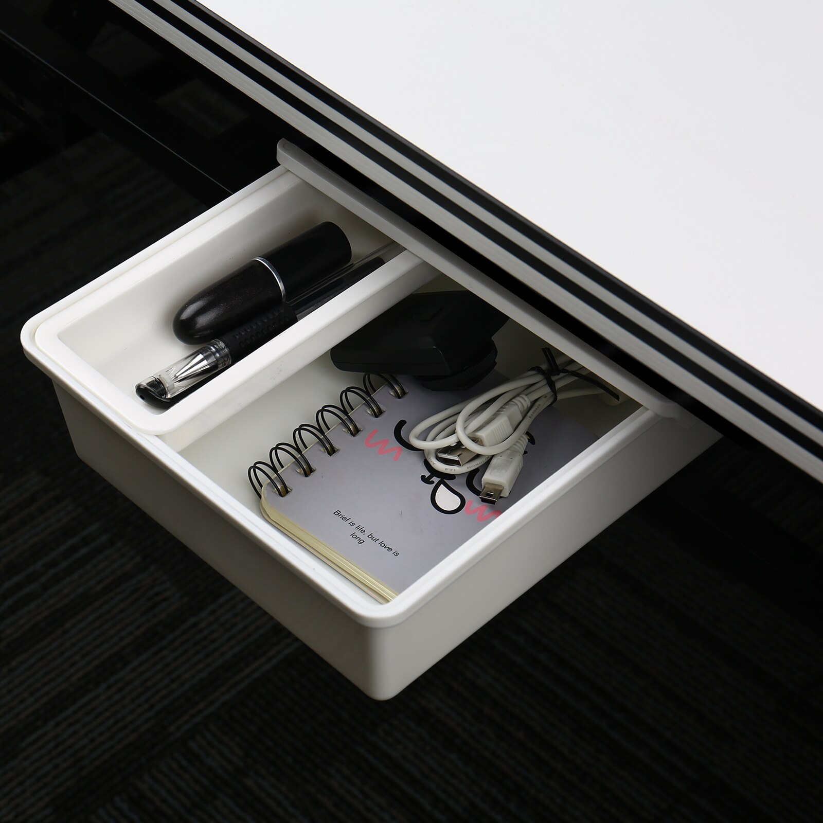 Under Desk Organizer Drawer Adhesive Storage Box Desktop Organizer Office Desk Student Stationery Box Invisible Drawer Organizer: M