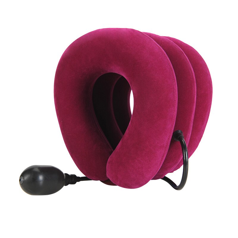 Neck Stretcher Air Cervical Traction Orthopedic Pillow Collar Pain Relief: rose red