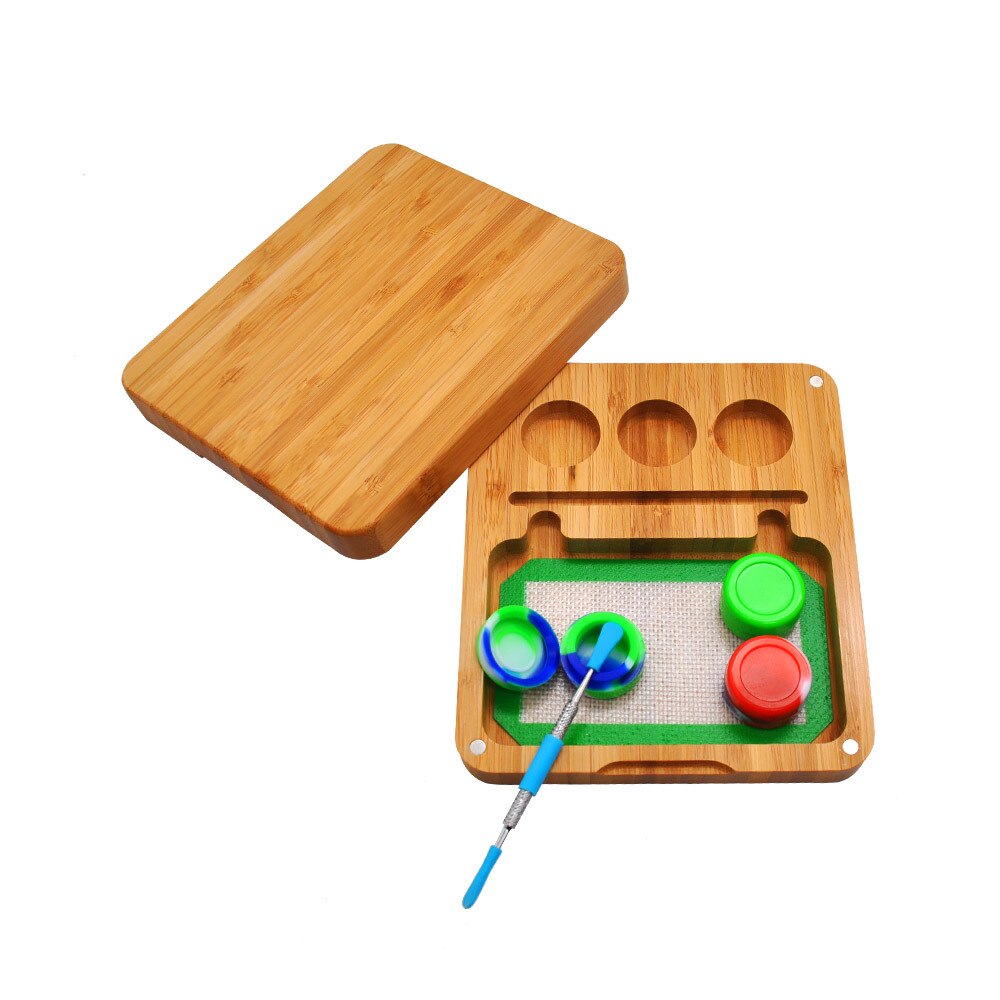 Hout Dab Tool Set Dubbeldeks Wax Carving Dab Kit Met Rvs Lepel Siliconen Containers Wax Jar Siliconen mat