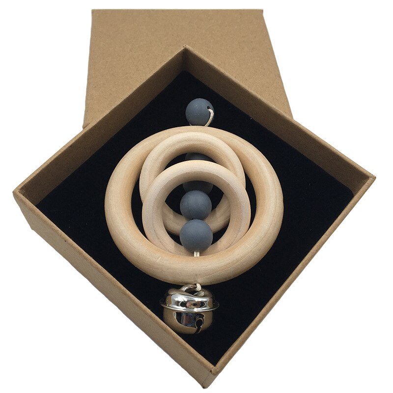 Baby Speelgoed Rammelaars Voor Pasgeborenen Bed Bel Houten Ring 0-12 Maanden Beuken 1Pcs Hout Bijtring Educatief Speelgoed voor Childrens: gray-with-box