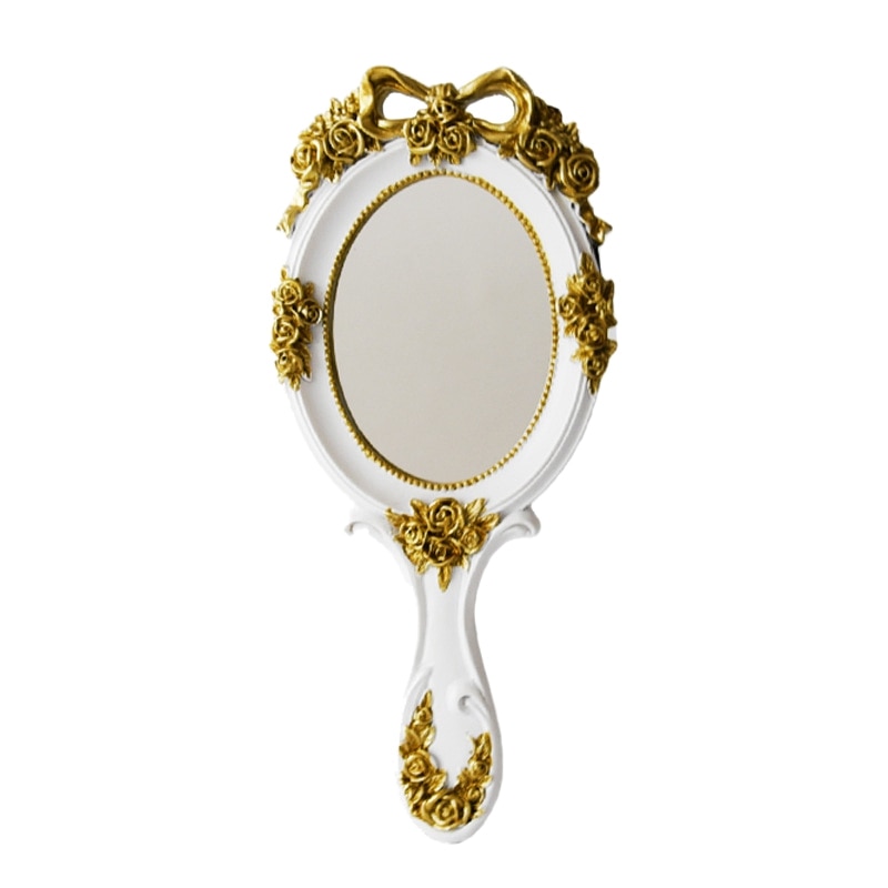 Søde vintage hånd spejle makeup forfængelighed spejl håndholdt kosmetisk spejl med håndtag til: Hvid