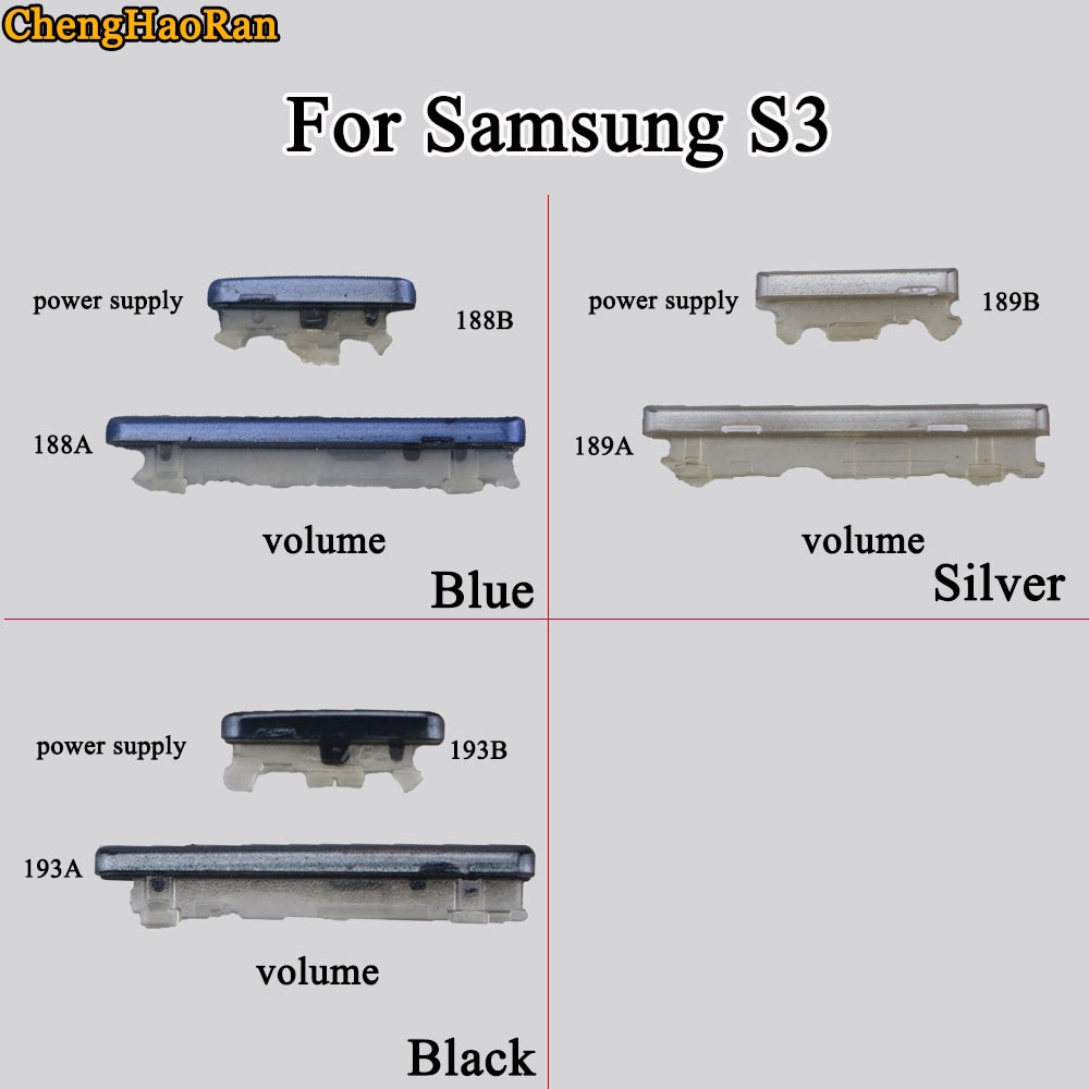 ChengHaoRan 1 piezas para Samsung Galaxy S3 azul/plateado/Negro botón de encendido y volumen