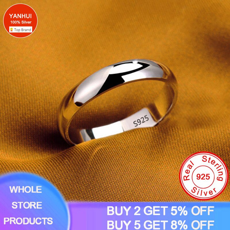 Nooit Vervagen Eenvoudige 4Mm Glanzende Roestvrij Stalen Ring Paar S925 Zilver Kleur Wedding Bands Voor Vrouwen Mannen actief Sieraden