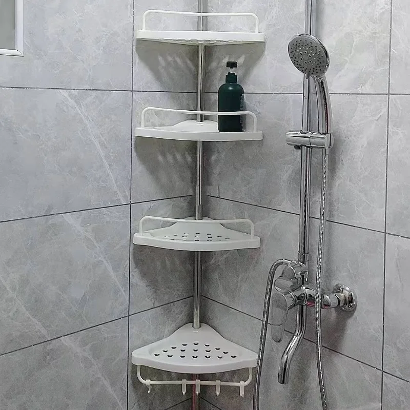Shower Caddy Tension Pole Rust Proof Telescopic Rod Storage Rack Bathroom Corner Organizer 4 Tier