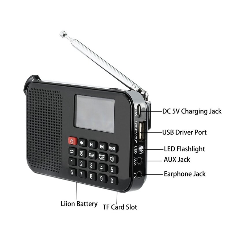 Reproductor de música de bolsillo con linterna, Radio FM portátil Solar, temporizador de sueño, soporte para tarjeta TF