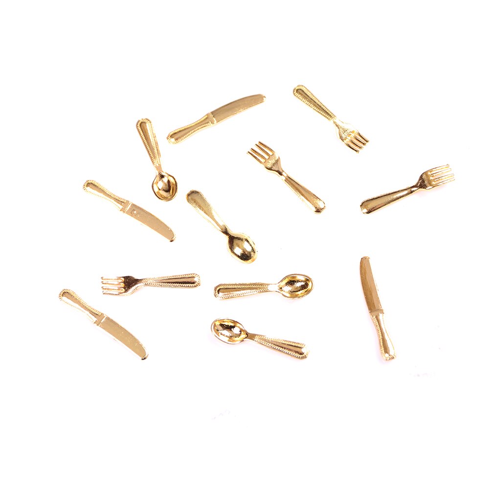 1:12 ini Jahrgang Puppenhaus Miniaturen Geschirr Besteck Gold Silber Messer Gabel Löffel freundlicher Spielzeug Puppe Haus Dekor: Stil 1(Gold)