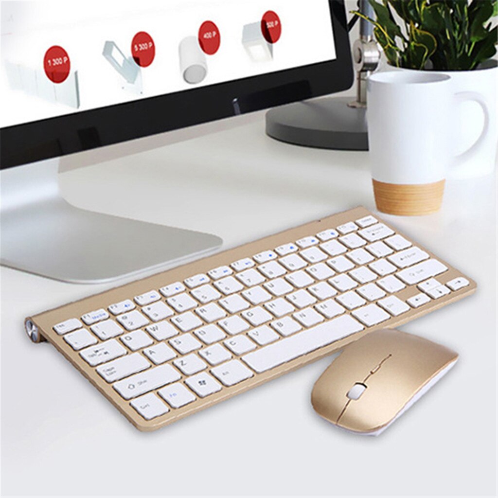 Ultra Slim Wireless Keyboard and Mouse Combo with USB Nano Receiver: Golden