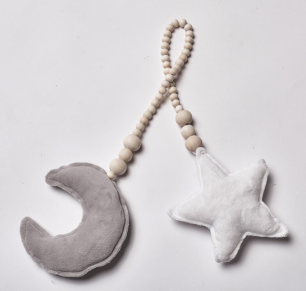 Ornamento nórdico de cuentas de madera para decoración de habitación de niños, doble luna, estrella, tienda de cuna para bebé, colgante, decoración de pared, accesorios de fotografía: 1