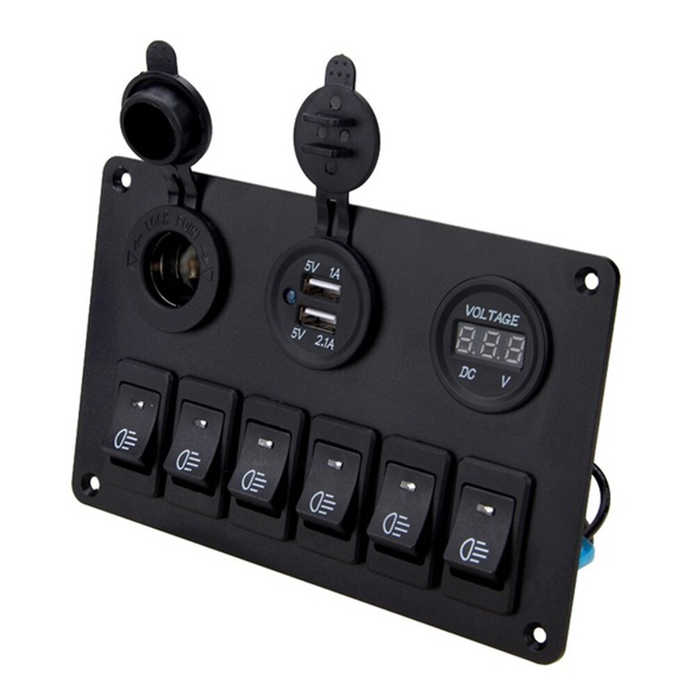 12-24V 6 Gang Car Marine Boat Circuit Board Voltage Display Switch Control Panel Modified DC RV boat-shaped switch panel