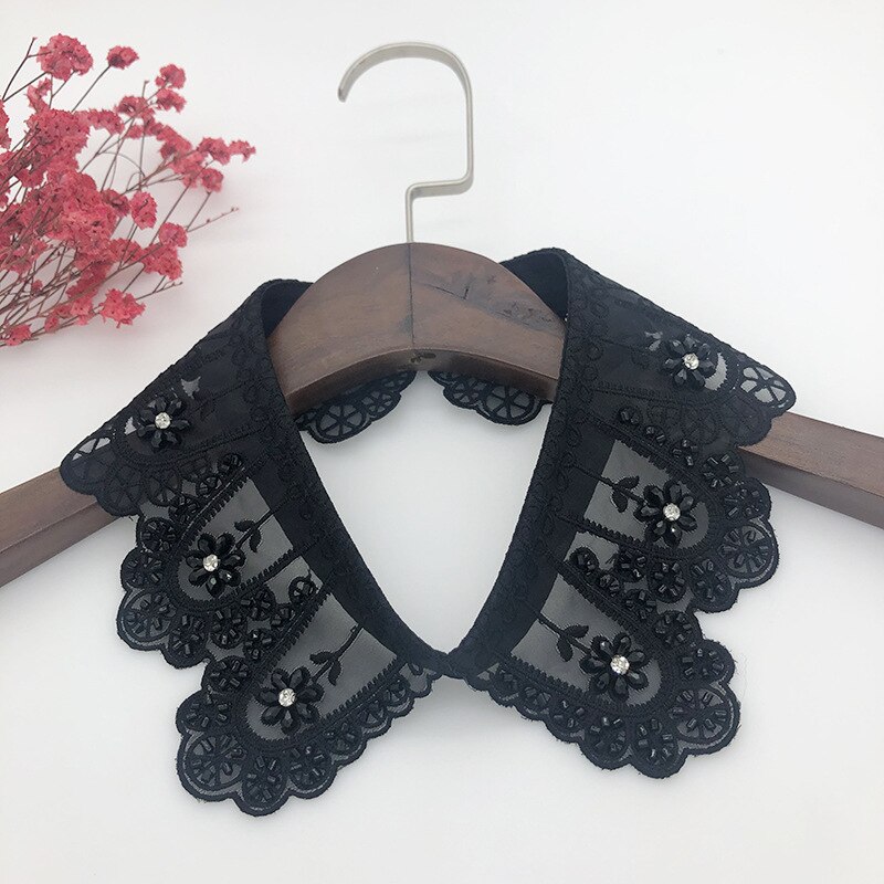 Women Detachable Collars Floral Detachable Collars Lapel Blouse Top Ladies Clothes Accessories Polyester Detachable Collars: Black