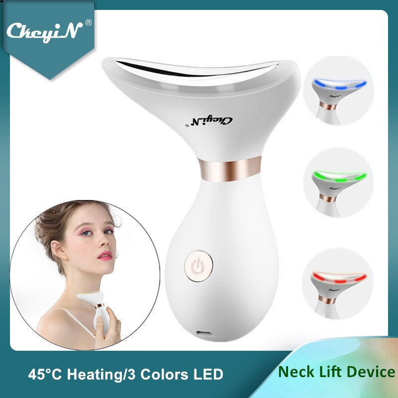 Ckeyin Gezicht Massager Led Photon Therapie Warmte Trillingen Anti Rimpels Facial Neck Lifting Huidverstrakking Verminderen Dubbele Kin 48