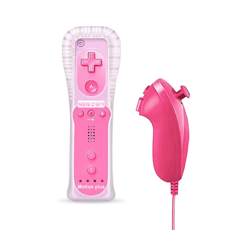 2/1PCS Remote Controller with Nunchuck Controller for Wii Console Wireless Gamepad with Motion Plus for Nintendo Games Control: Pink- 1 Set