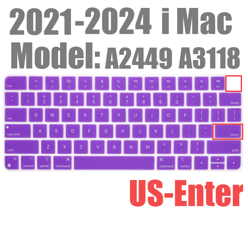 For Apple iMAC Keyboard Cover release) A2450 A2449 Magic Keyboard Stickers Protector Silicone Bluetooth keyboard case US: US- type purple