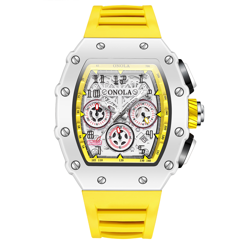 ONOLA Uhren für Herren, modisch, lässig, Tonneau, multifunktional, weiches Silikonarmband, wasserdicht, weiße Quarz-Herrenuhr, Reloj Hombre: WHITE