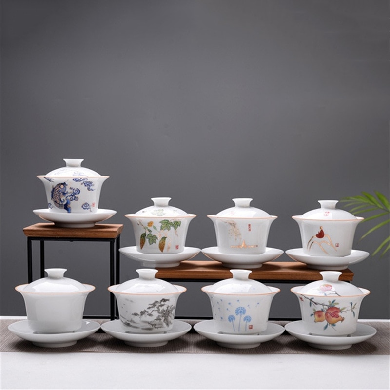 Hvidben kina gaiwan tea set, kung fu teaet tekande, rejse keramisk tea set, kinesisk porcelæn gaiwan cup