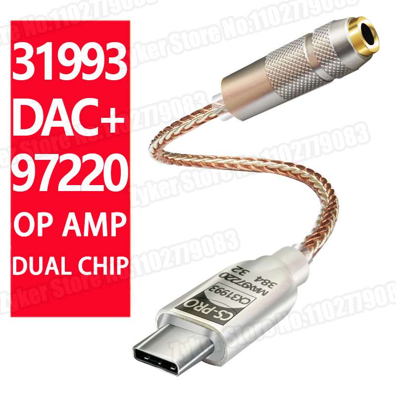 Cx31993 97220 hifi usb dac type c  til 3.5mm øretelefonforsterker s cx31993 lyddekoder forsterker telefonadapter digital dac til android