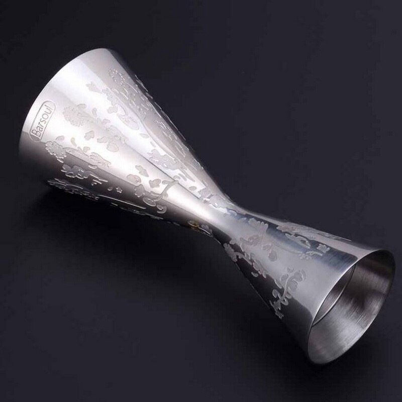Coctelera con cinta grabada de acero inoxidable, medidas para martini