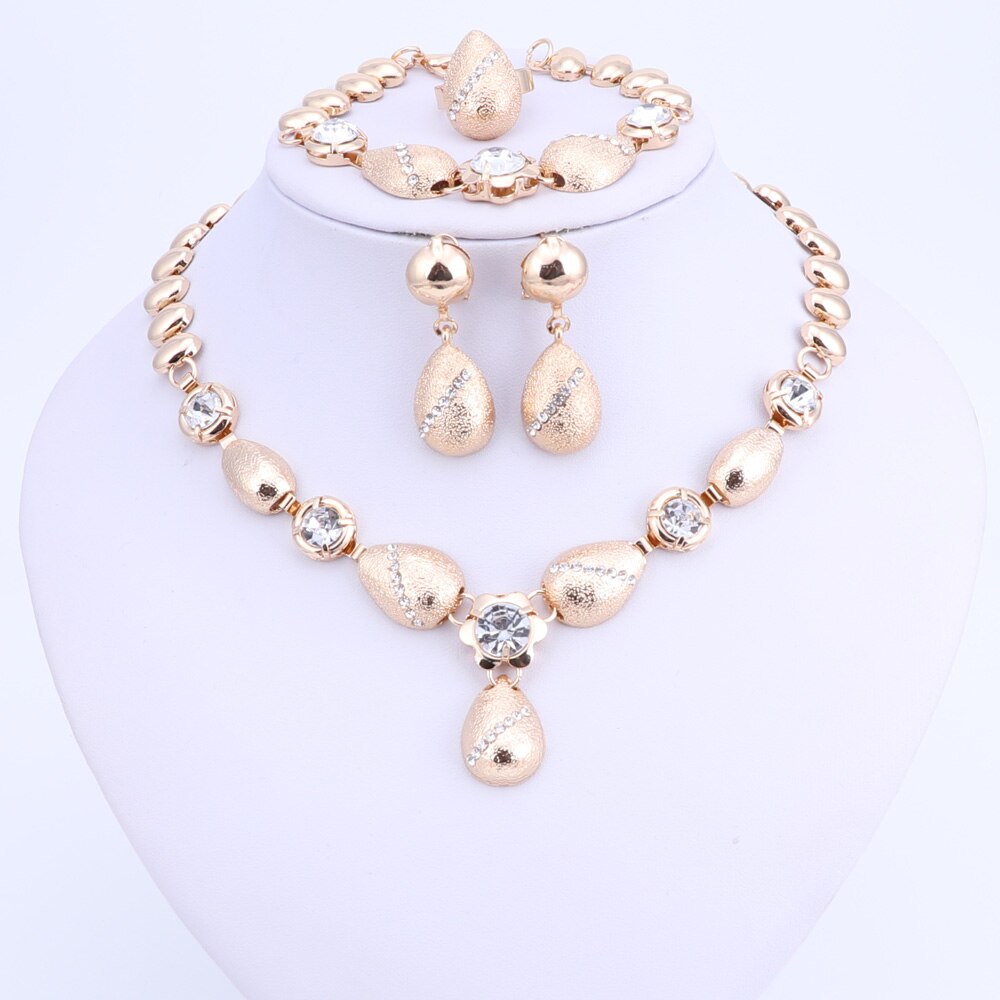 Wedding Crystal Jewelry Sets For Women Water Necklace Earrings Set Gold Color Bridal Party Wedding Accessories: gold