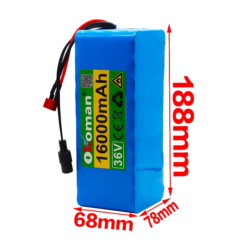 36V 16AH Electric Bike Battery Built in 20A BMS Lithium Battery Pack 36 Volt with 2A Charge Ebike Battery