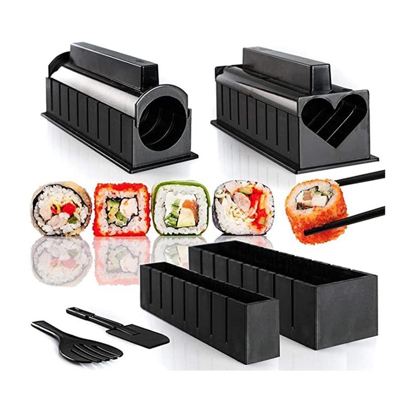 Kit de fabrication de Sushi en rouleau, 10 pièces, Diy, moule en rouleau de riz, outils de cuisine, Sushi japonais, outils de cuisine, noir