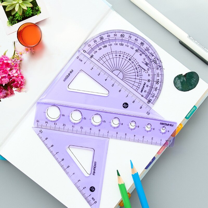 4 Pcs/Set Straight Ruler Protractor Ruler Stationery Set School Office Supplies