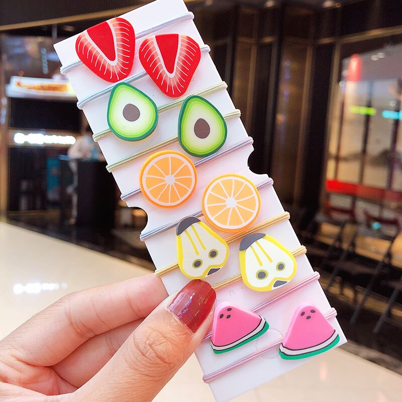 Mooie Cartoon Kinderen Paardenstaart Houder Chouchou Kit Fruit Elastische Rubberen Haarband Set Haar Ring Kinderen Haar Accessoires: 8