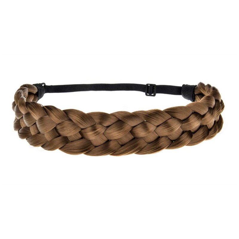 Classy Boho Braided Headband for Women Elastic Chunky Hair Braid Elastic Stretch Hairpiece Plaited Headbands Charm: brown