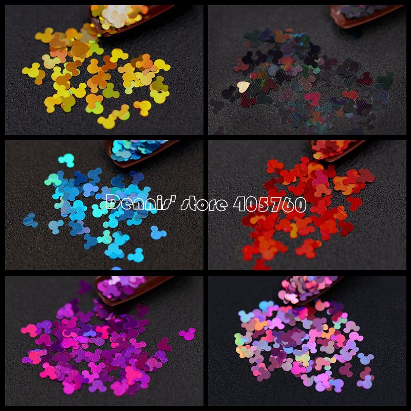 12 Grids/Set 12 Kleuren Glitter Muizen Hoofd Pailletten Nail Art Stickers Slice Decoraties Make Diy Salon Set