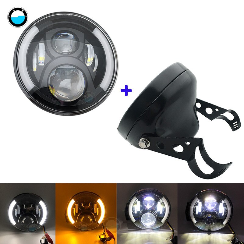 Faro de motocicleta DOT SAE E9 de 60W de 7 pulgadas con faro Led de ojo angular anillo de ajuste de cubo de 7 pulgadas de carcasa.