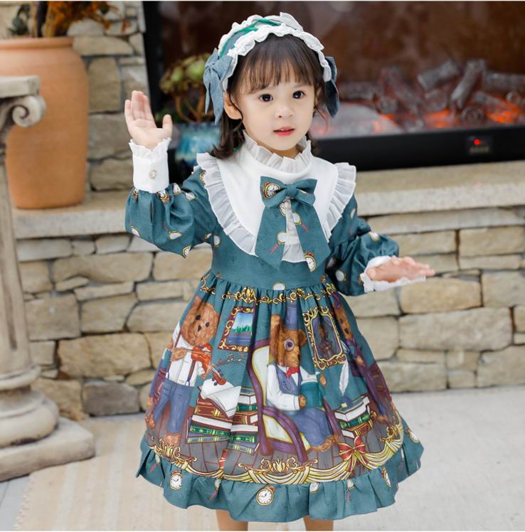 Lolita meisjesjurk in de stijl van een schattige beer met lange mouwen en een hoofdband  e20264 kinderen: Alleen jurk / 100cm(3-4y)