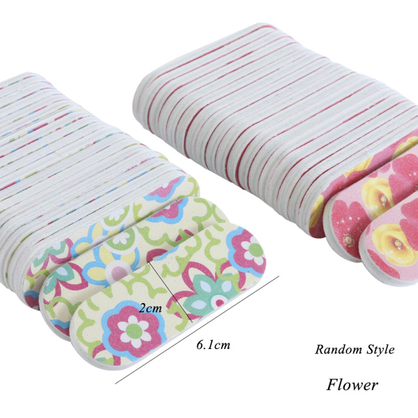 Mini lixa de unha para manicure, lima de beleza completa, pequena colorida, tampão rosa de flores finas, ferramentas de manicure e esponja para arte de unha, 20 peças cha22: Flower
