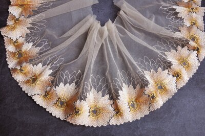 Borde de encaje 5 metros amarillo malla de gasa tul bordado tela cinta ropa vestido Material costura 17cm-26cm de ancho S5C224: 20cm 7.87in wide n1