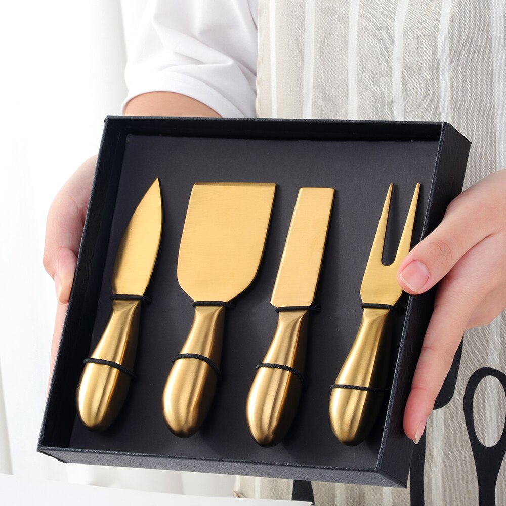 Outil à fromage en or, trancheur, couteau râpes à fromage, outils de cuisine, spatule à gâteau, couteau à beurre, ensemble de 4 pièces
