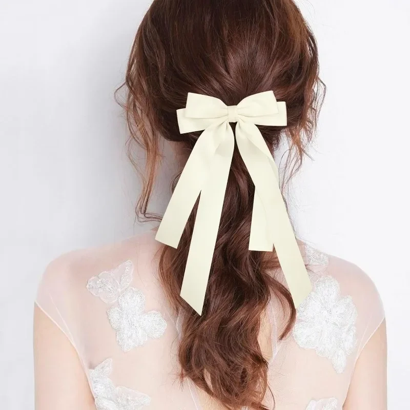 Horquilla con lazo para el pelo para mujer y niña, cinta de tela a la , pinzas para el pelo, lazo blanco y negro, Clip superior, accesorios para cabello femenino: Beige
