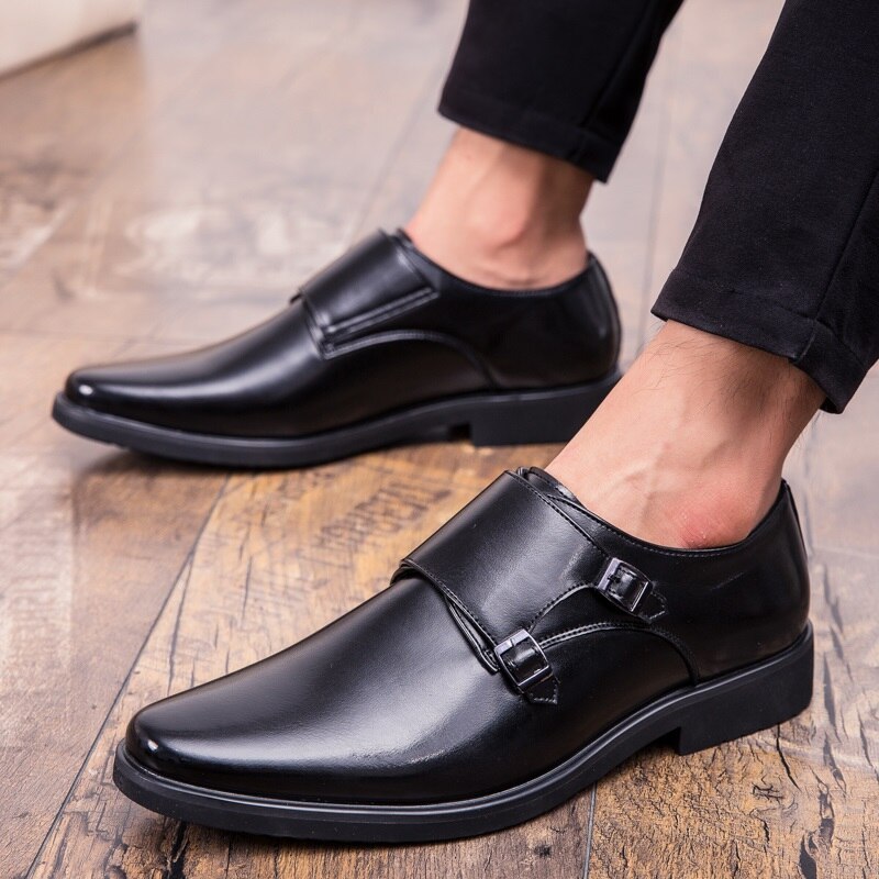 Zapatos de cuero con correa de monje para Hombre, mocasines informales sin cordones, calzado Formal de negocios