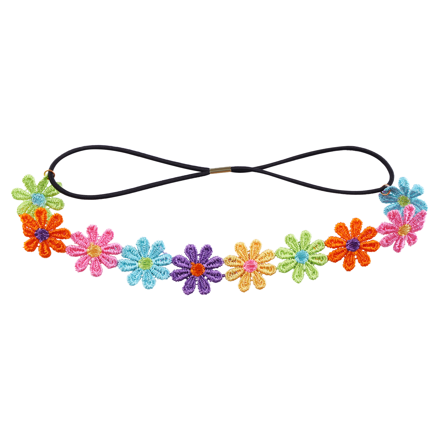 Diadema de margaritas y flores, corona de girasol Hippies, corona para el pelo, tocado Floral bohemio para de festivales de boda y turismo de primavera: Negro