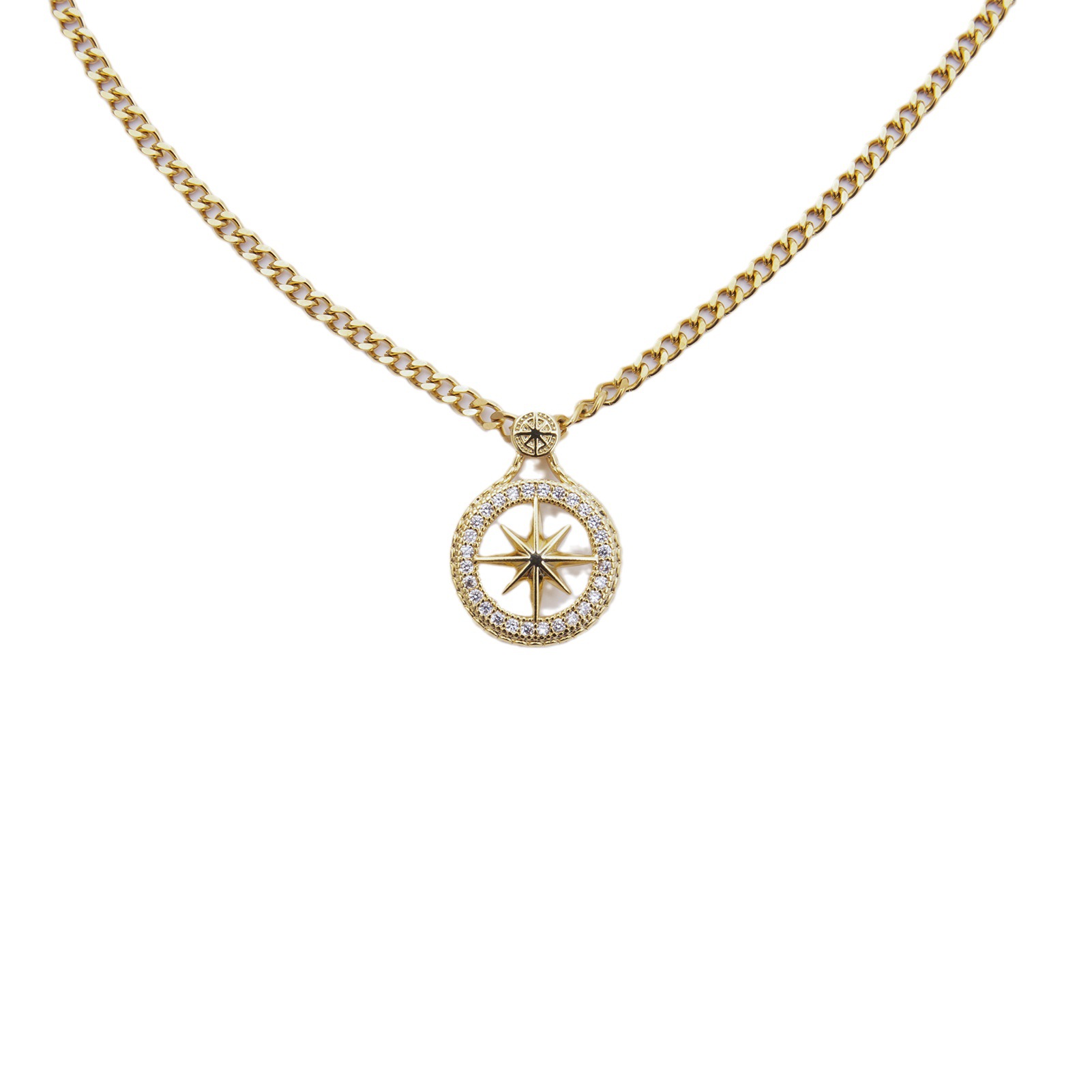 Cadena de acero de titanio chapada en oro de 18 quilates, collares de brújula CZ, joyería de hip hop SKZ, colgante de escenario, collar de circonia cúbica KPOP Merch: Color dorado