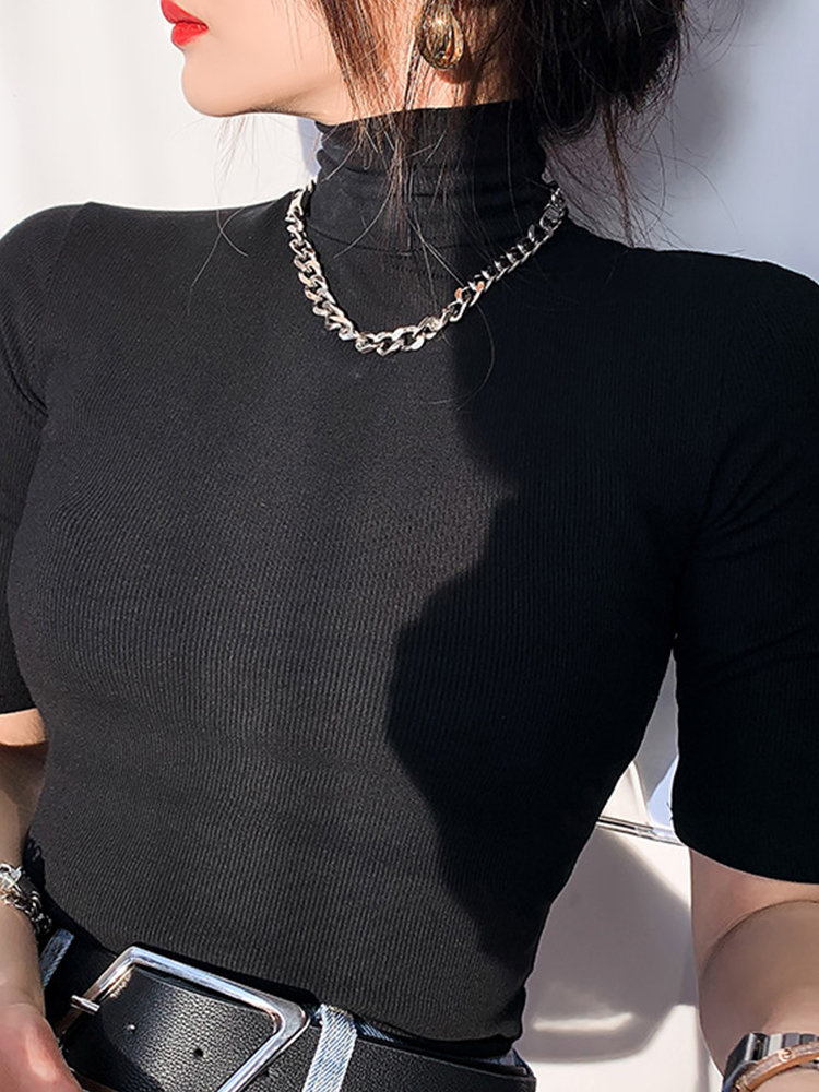 Enkel t-shirt dam polotröja smal t-shirt kortärmad t-shirts dam casual elasticitet vit t-shirt femme topp