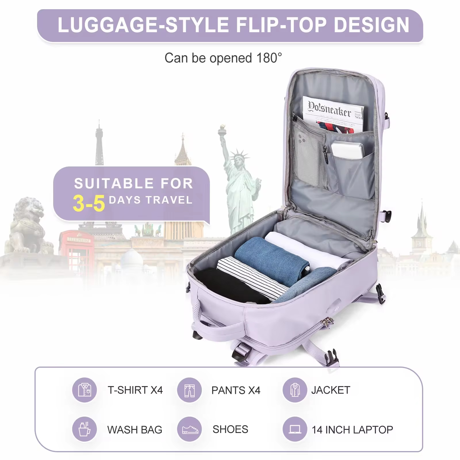 Mochila de viaje Buylor 40x25x20 para mujer, mochila para equipaje de cabina de avión, mochila para ordenador portátil de 14 pulgadas, mochila escolar informal