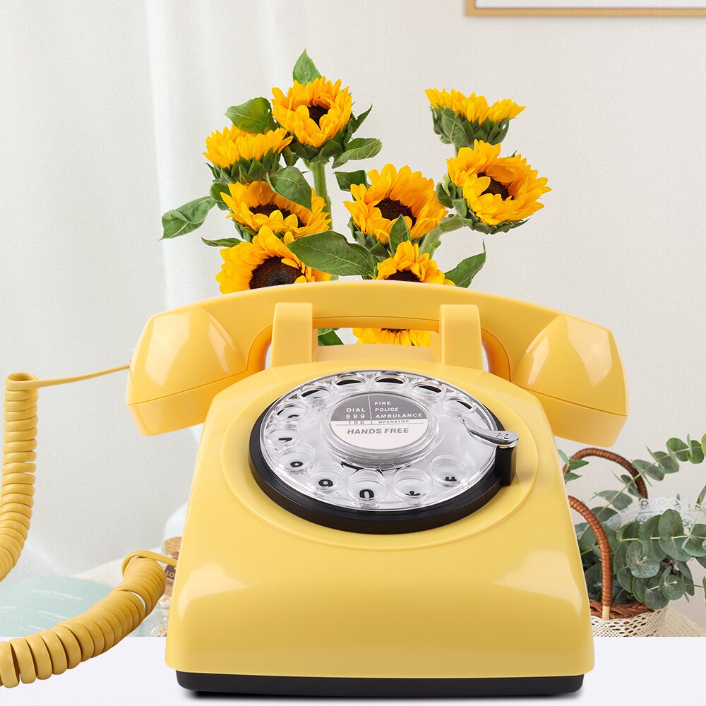 Téléphone fixe Vintage rose jaune noir bleu à cadran tournant, fixe fixe en plastique pour la maison et le bureau, Style européen rétro: Yellow Telephone