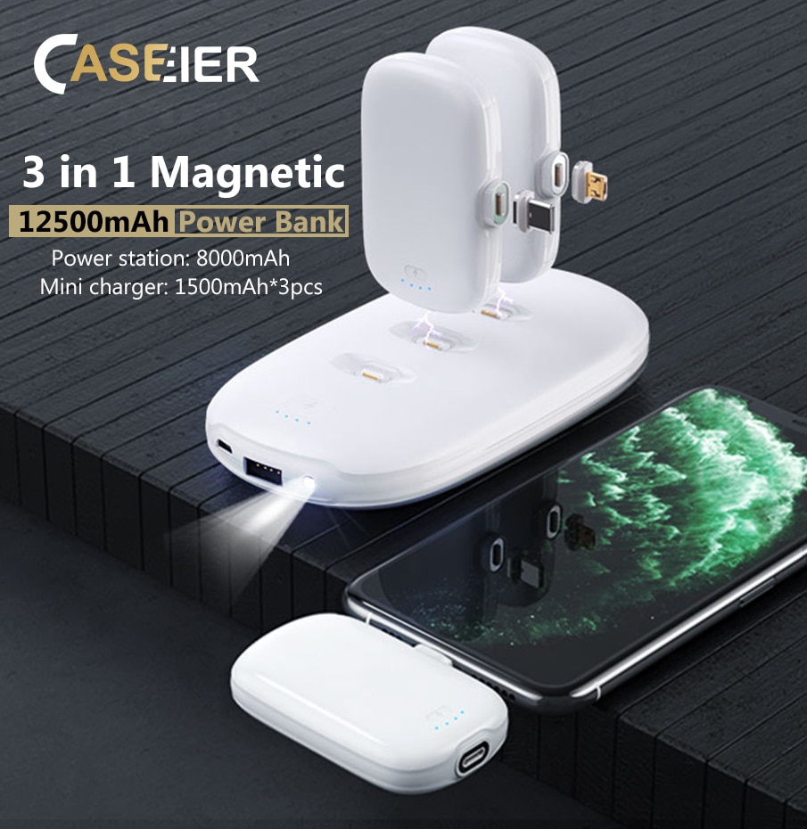 CASEIER 4PCS 12500 mAh Magnetic Power Bank Für iPhone 11 Pro Max Samsung Xiaomi 12500 mAh Power Tragbare Ladegerät beleuchtung