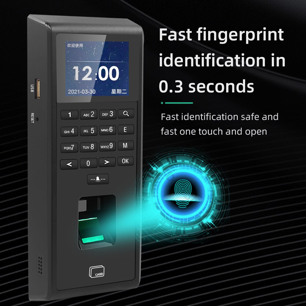 1000 Users Fingerprint Employee Time Attendance Access Control Machine RFID 125KHZ 13.56MHZ Standalone Keypad TCP/IP USB port