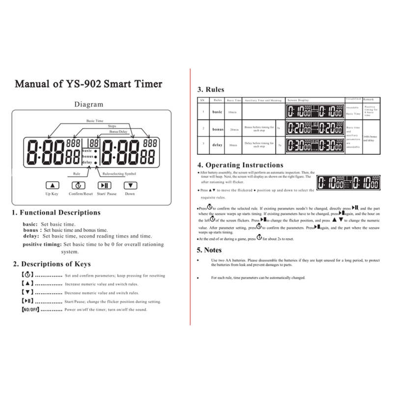 Professionelle Schachuhr, Count Up Down, Timer, Brettspiel, Stoppuhr, kompakte Digitaluhr, Bonus-Wettbewerb, Stundenzähler