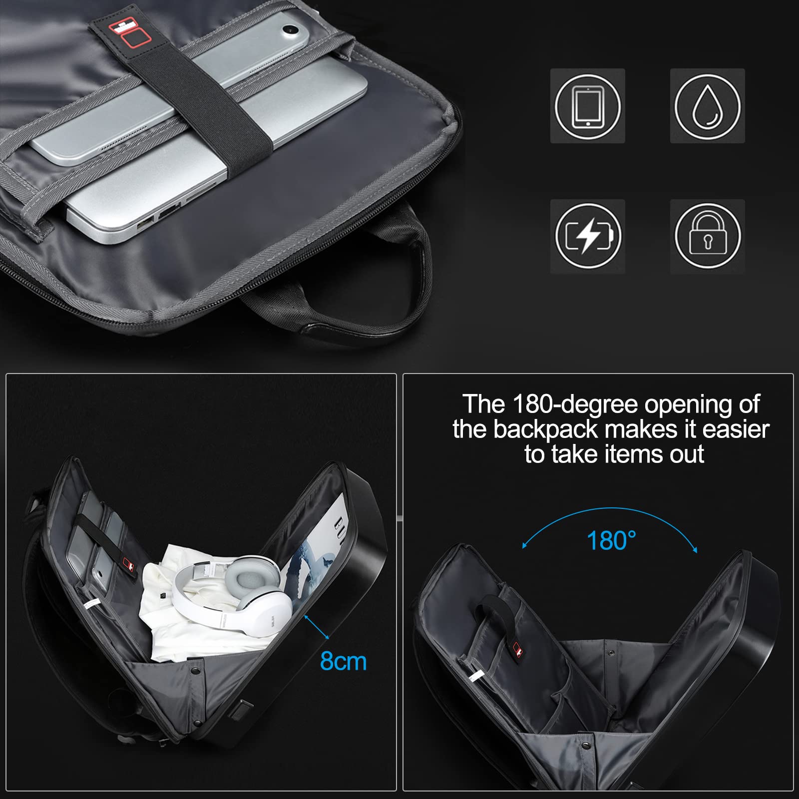 15,6-Zoll-Laptop-Rucksack mit Hartschale für Herren, wasserdicht, Diebstahlschutz, erweiterbar, TSA-Schloss, Spielen-Pack, luxuriöser Geschäft-Rucksack, USB-Aufladung