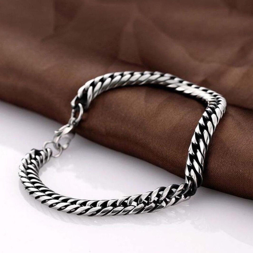 RINHOO Punk hommes Bracelet bijoux hommes en acier inoxydable couleur argent chaîne lien Bracelet Bracelet Bracelet