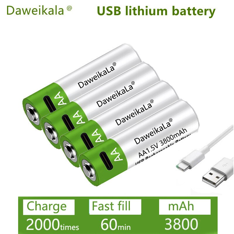 Snel Opladen 1.5V Aa Lithium Ion Batterij Met 3800Mah Capaciteit En Usb Oplaadbare Lithium Usb Batterij Voor Speelgoed toetsenbord