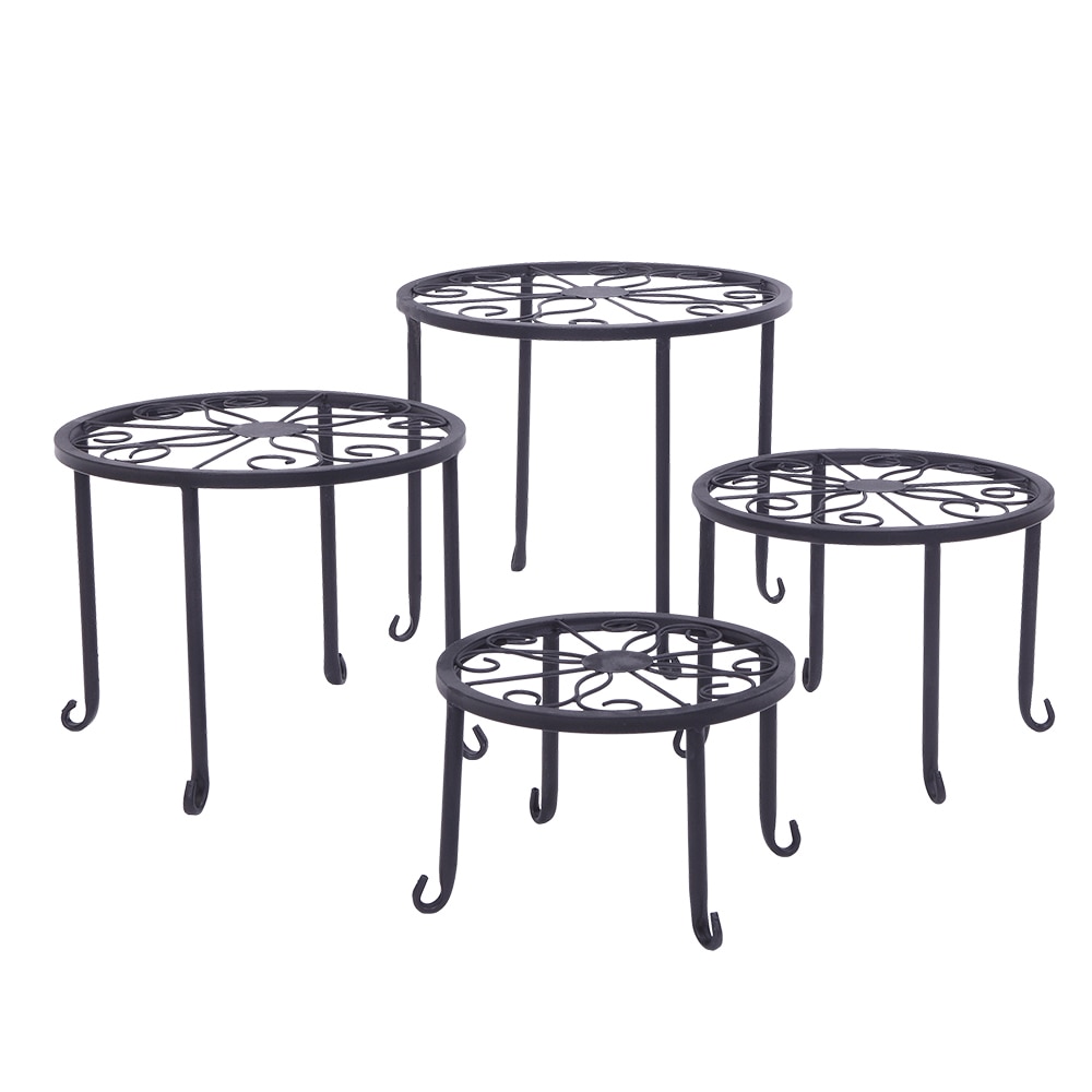 4 plantehylder med 4-1 runde mønstre i sort bagemaling metal plante blomsterudstillingsreol til haven indendørs dekoration