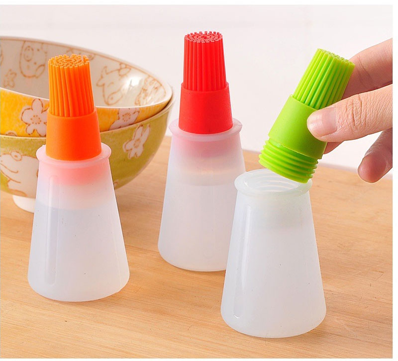 1 unidad de pincel de silicona para aceite líquido para barbacoa, brocha para pasteles, mantequilla y pan de silicona, botella con brocha aplicadora de aceite, cocina para hornear también