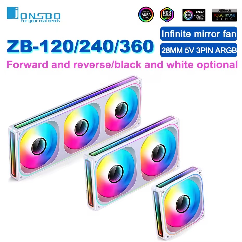 JONSBO ZB-120/240/360 Ventilateur de boîtier 12CM ARGB Ordinateur de bureau Ventilateur de refroidissement Structure conjointe Ventilateur d'accès au froid