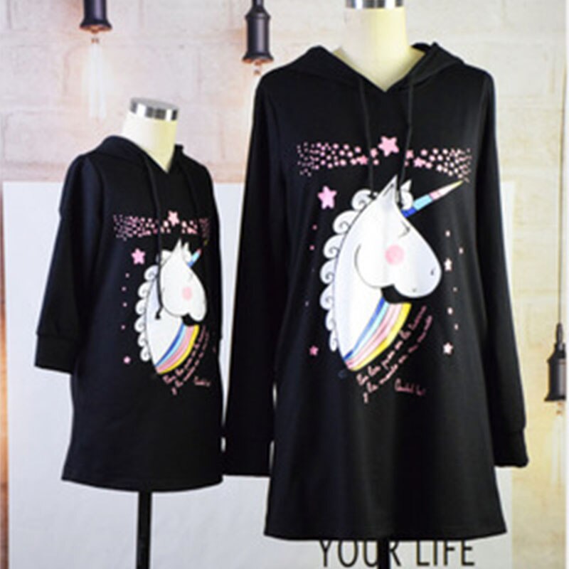Unicorn print hettegenser kjole høst vinter langermet hettegenser mor datter familie sweatshirts familie matchende klær: Gutt 2xs(0-1t)